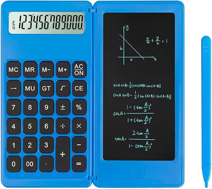 Desk Calculator, Desktop Small Calculator with Writing Notepad, Basic 4-Function Math Large Button Calculator, School Supplies for Kids, Middle/High School Students (Blue)