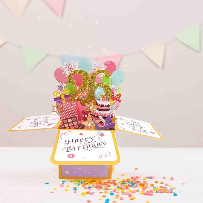 Asmallgf Happy 26th Birthday Pop Up Card for Women Men, Sweet 26 Bday 3D Greeting Card for Him Her, Great 26 Years Old Birthday Gift Ideas for Husband Wife