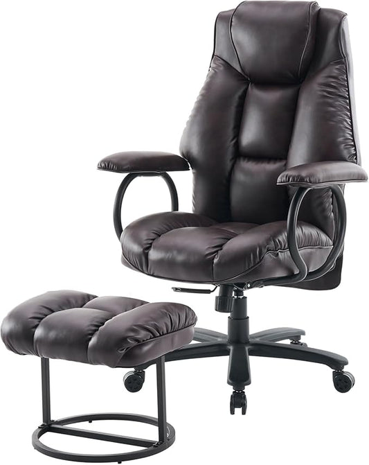 Office Chair Big and Tall, High Back Home Office Chair 400 lbs, Executive Chair, Desk Chair, Ergonomic Office Chair with Padded Armrest, Swivel Computer Chair PU Leather (Dark Brown)