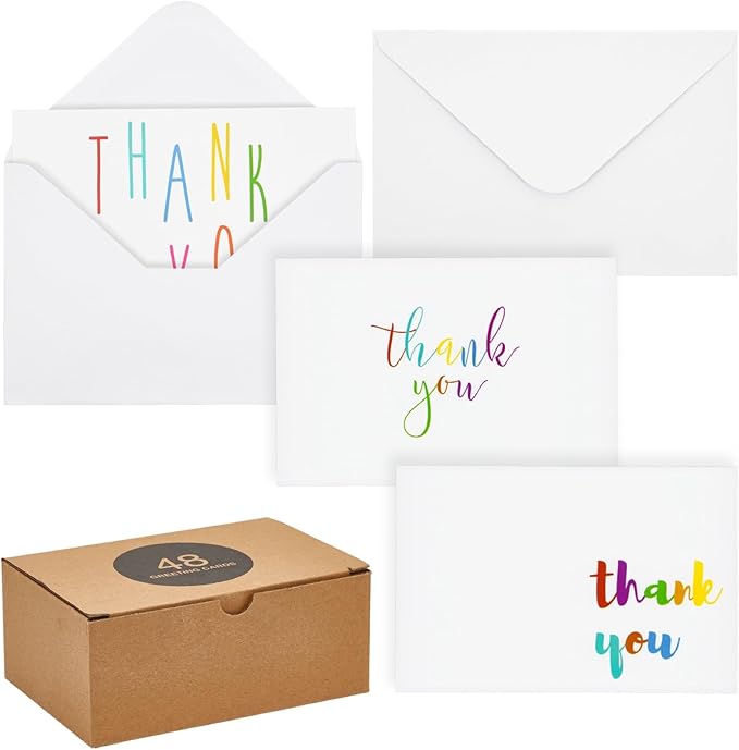 Juvale 48 Pack 4x6-inch Bulk Thank You Cards with Envelopes - Appreciation Gift Note for Teachers and Kids (6 Assorted Designs)