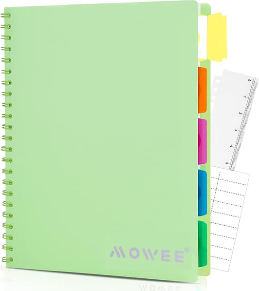 Spiral Notebook - 5 Subject Notebook, College Ruled Notebook With Dividers Pocket, Tabs Label, Ruler, 100Sheet 200 Pages, for Writing Journal, Home & Office, School Supplies, 8.5''x11'' Lime