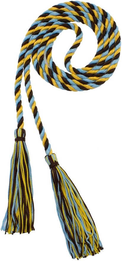 Tassel Depot Graduation Honor Cord - Brown/LT Blue/Gold - Every School Color Available - Made in USA