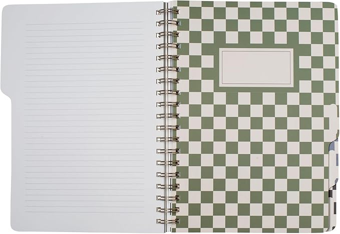Fringe Studio Large Tab Notebook,Neutral Checks, Flexible Paperback Cover, 5 Subject/Die-Cut Dividers, 7.25" X 10", 180 Lined Pages, Multicolor (343PA002FSC)