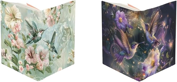 Hummingbird Print Book Cover Floral Print Book Protector Reusable, Durable Book Protector Pouch for Paperbacks Set of 2, Green and Purple