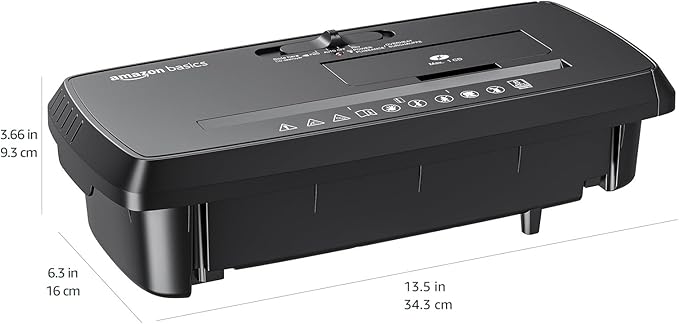 Amazon Basics 8-Sheet Strip Cut Paper, CD, and Credit Card Shredder, Compact, No Basket, Portable with Extendable Arm, Black