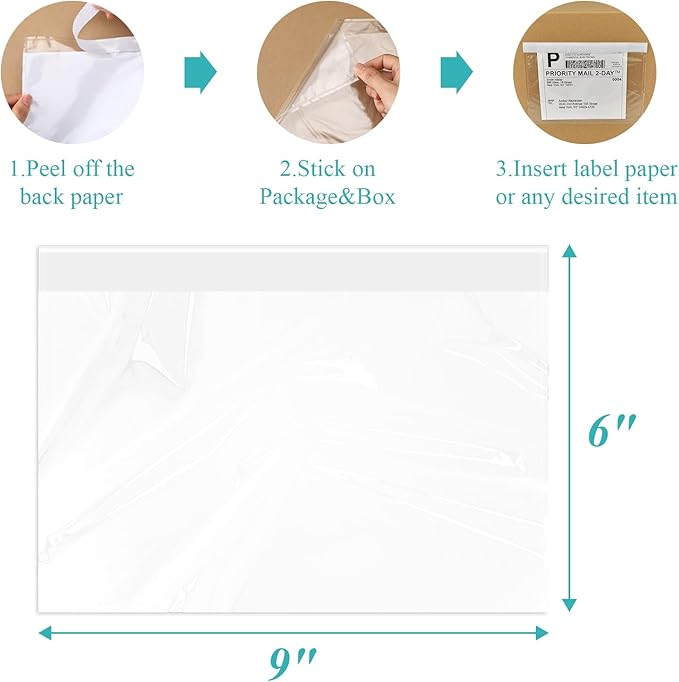 6”×9” Self-Adhesive Shipping Label Sleeves, FungLam Shipping Label Sleeves, Packing List Envelopes, Clear Top Loading Packing List, Shipping Labels Pouches For Shipping Labels/Files 100 Pack.