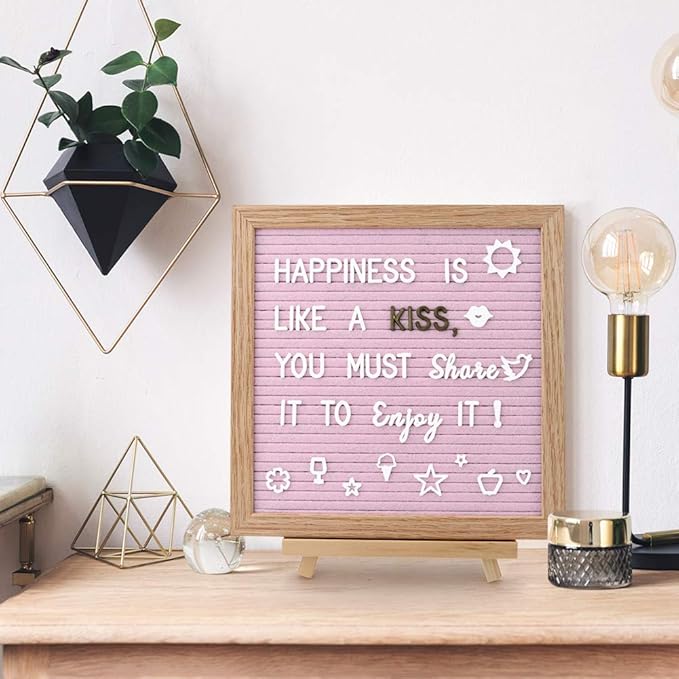 Pink Felt Letter Board 10x10 Inch, Pre Cut & Sorted 725 Letters, First Day of School Board, Changeable Letter Boards Message Board, Classroom Decor Farmhouse Wall Decor Sign Board