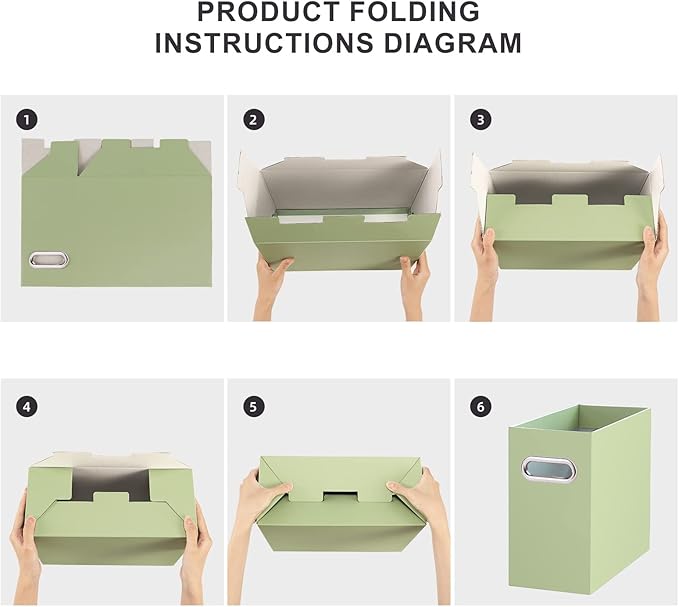 Oterri Collapsible Storage Box - Hanging File Organizer for Letter Size, Portable with Handle (Green, 2 Packs)