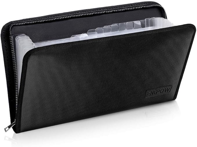 ENGPOW Expanding File Folder (11.4"x6.3") A5 Size Document Organizer Fireproof Money Bag 13 Pockets Zipper Closure Portable Filing Wallet Holder Storage for Check,Bill,Receipts,Tickets