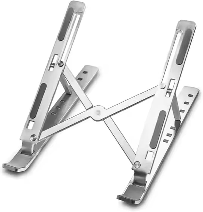 Quality Laptop Stand, Foldable Adjustable & Ergonomic Aluminum Portable Notebook/Tablet Stand, Laptop Holder, Compatible with 10-15.6” Laptops and Tablets (Silver, Black) (Grey Silver)