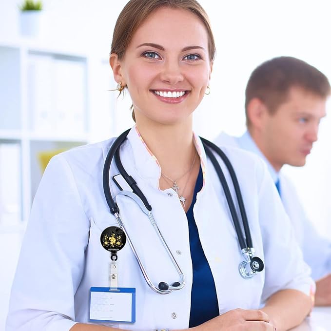 Retractable Badge Reel Clip, Badge Holder with Alligator Clip, Cute Badge Clip on ID Name Card Holders for Nurse Doctor and Office (3Pack Golden Floral)