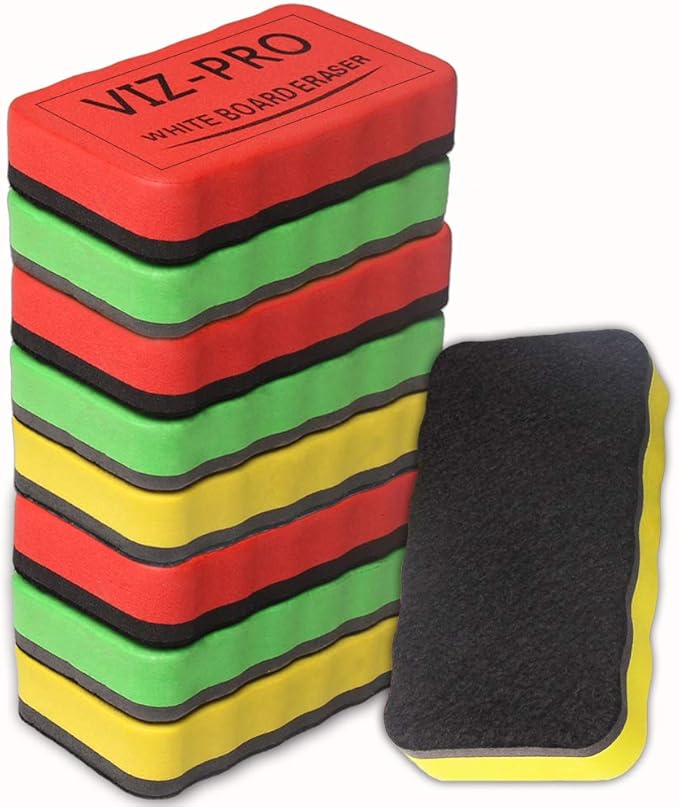 VIZ-PRO Magnetic White Board Eraser, 3 Colored Eraser, 9 Pieces