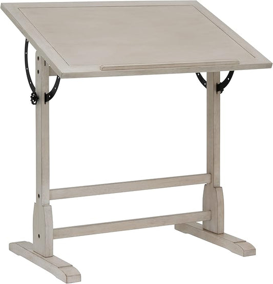 Studio Designs Vintage Drawing/Drafting Table with Pencil Ledge - 36" W x 24" D - Coastal Whitewash - Adjustable Tilting Top
