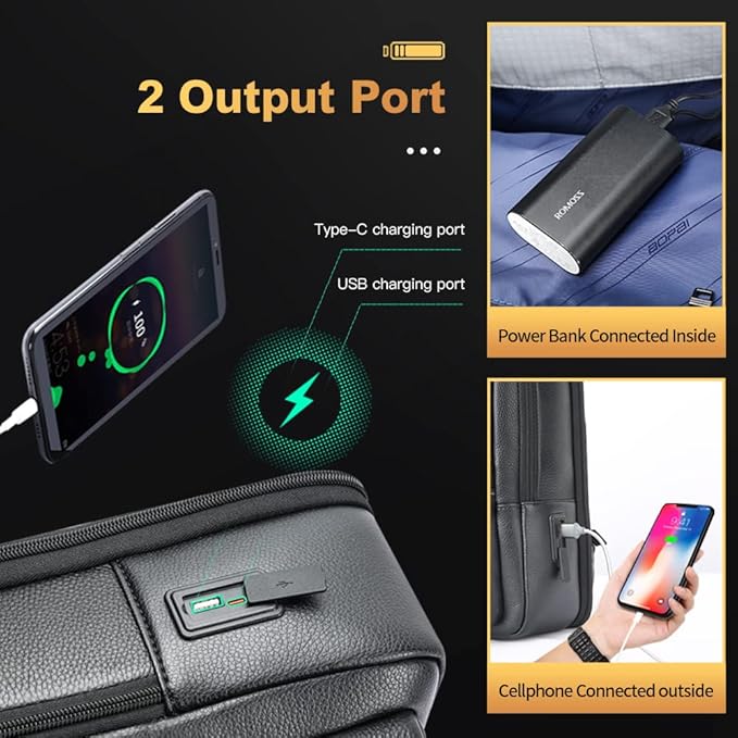 BOPai Genuine Leather Backpack for Men Multi-Function 15.6 inch Laptop Premium Executive Business Travel Friendly Smart Rucksack with USB Charging Anti Theft Large Capacity Office Classic Black