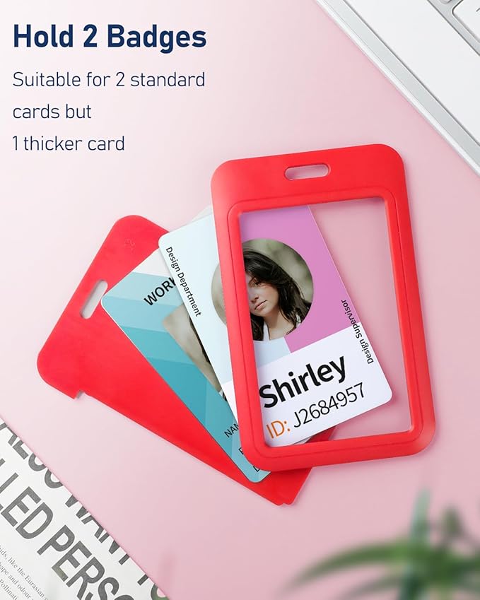 Uniclife 3 Pack Sliding ID Badge Holder Vertical Hard Plastic Case with Clear Window Red Card Protector Pouch for Office School ID Credit Cards Proximity Key Cards Driver’s Licenses and Passes