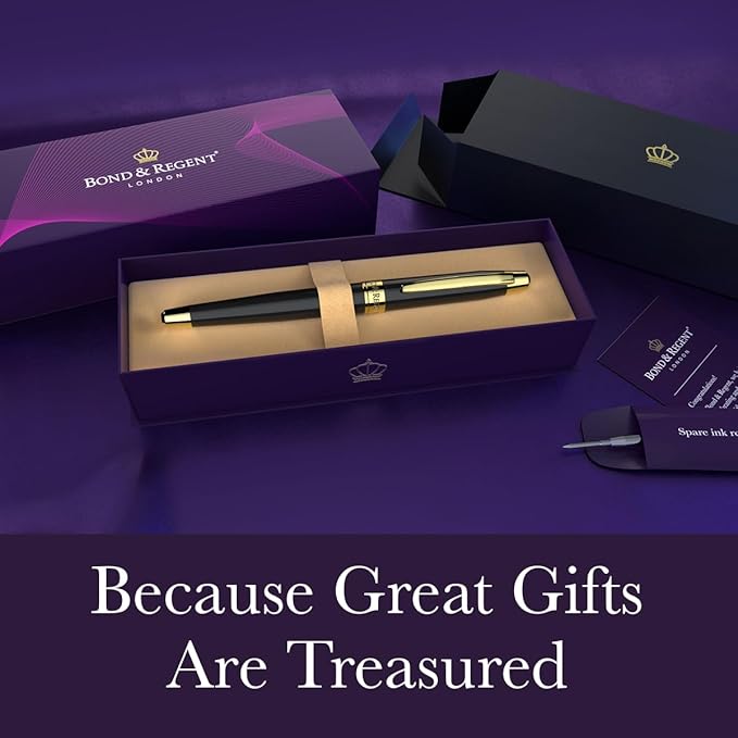 Bond & Regent Gloss Black & 24 Karat Gold - Certified Luxury Grade Rollerball Pen | Nice Gift for Men & Women