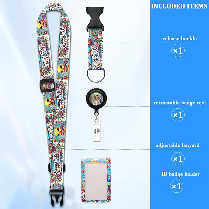Cute Duckling Badge Lanyards with Retractable Badge Reel and ID Badge Holder, Adjustable Badge Lanyard for Teachers, Nurses, Students, Office Staff & Cruise Essentials