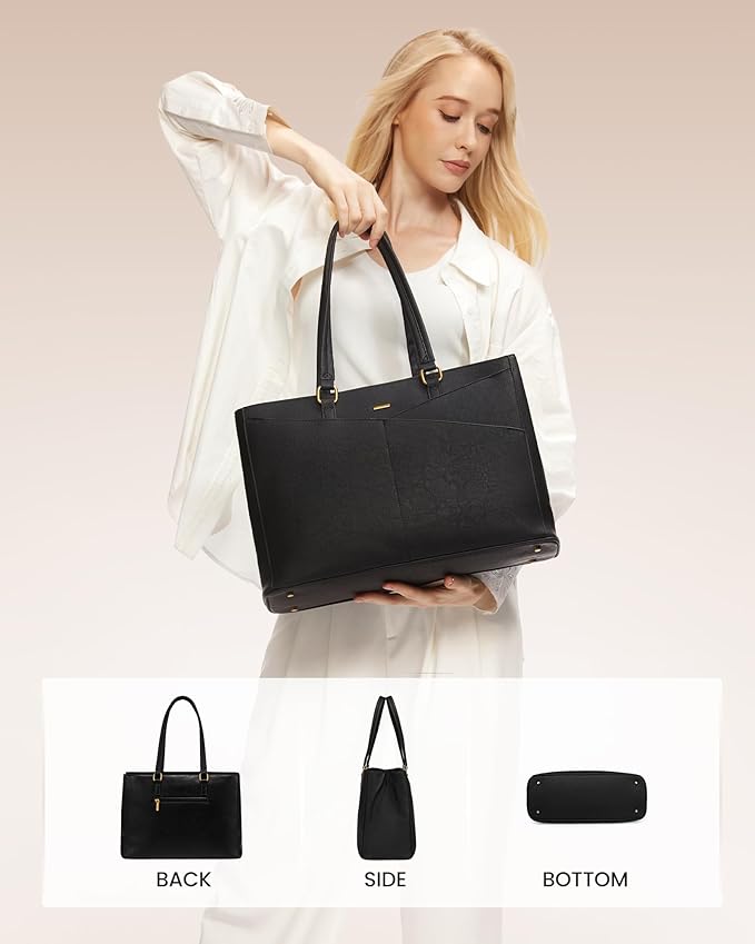 LOVEVOOK Laptop Bag for Women,17.3 Inch Laptop Tote Bag for Women,Vintage Leather Work Tote Bags Computer Teacher Bag,Waterproof Business Bag Office Briefcase