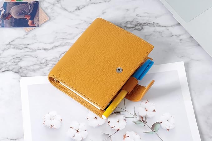 Moterm Pocket Regular Rings Planner - Genuine Leather Binder Organizer (Pebble-Mustard, 19mm Ring)