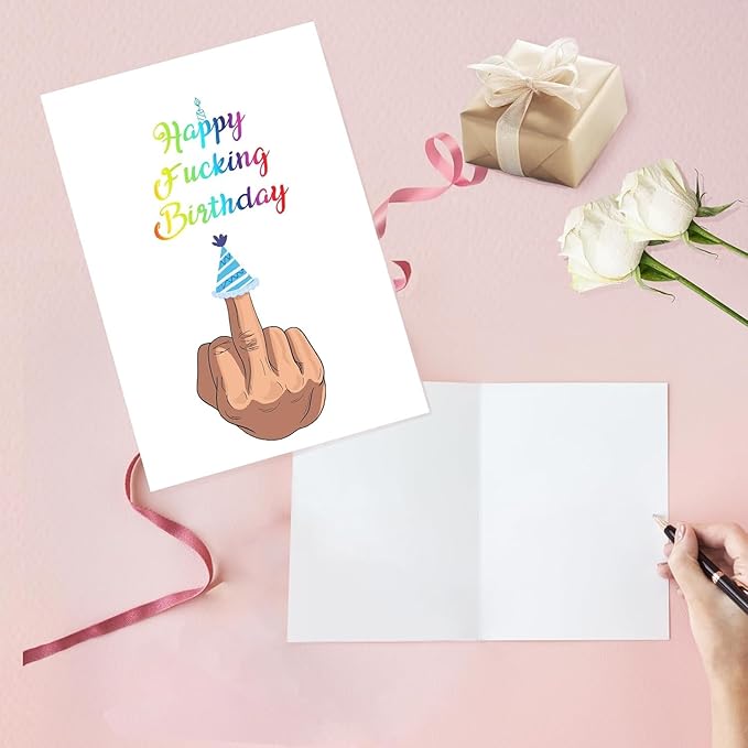 UUEFKTN Naughty Middle Finger Birthday Card, Funny Birthday Cards Gift for Husband Wife Boyfriend Girlfriend's Birthday, Inappropriate Birthday Card for Men Women Him Her