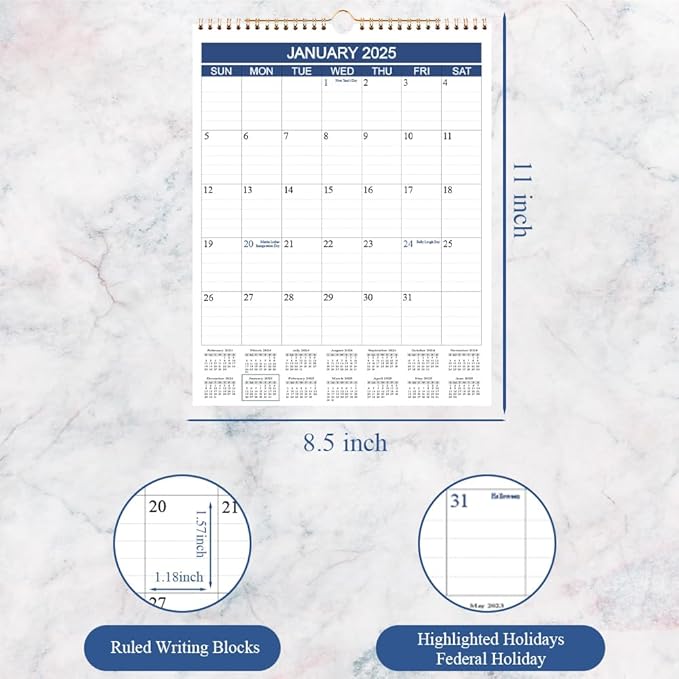 Calendar 2025-2026 - Wall Calendar Runs from Jan 2025 to Jun 2026-18 Monthly Calendar with Thick Paper for Planning and Organizing for Home or Office, Calender Planner, 8.5 x 11 In 2025 26 Calendars