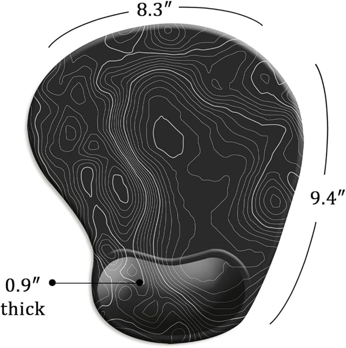 DOOKE Ergonomic Mouse Pad with Wrist Support and Coaster,Mouse Pads with Non-Slip PU Base for Home Office Working Studying Easy Typing & Pain Relief Topographic Contour Black