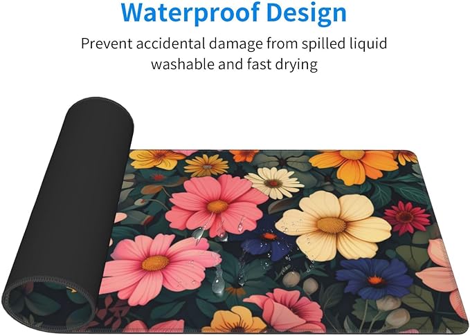 Gaming Mouse Pad Desk Pad,Extended Big Mouse Pad,31.5x11.8 Inch Long Computer Keyboard Mouse Mat Mousepad with 3mm Non-Slip Base and Stitched Edge for Gaming and Office… (Pink Flower)