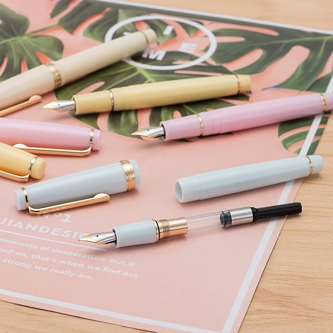 Jinhao 82 Light Green Acrylic Fountain Pen, Iridium Fine Nib Classic Design Smooth Writing Pen with Ink Converter (Gold Trim)