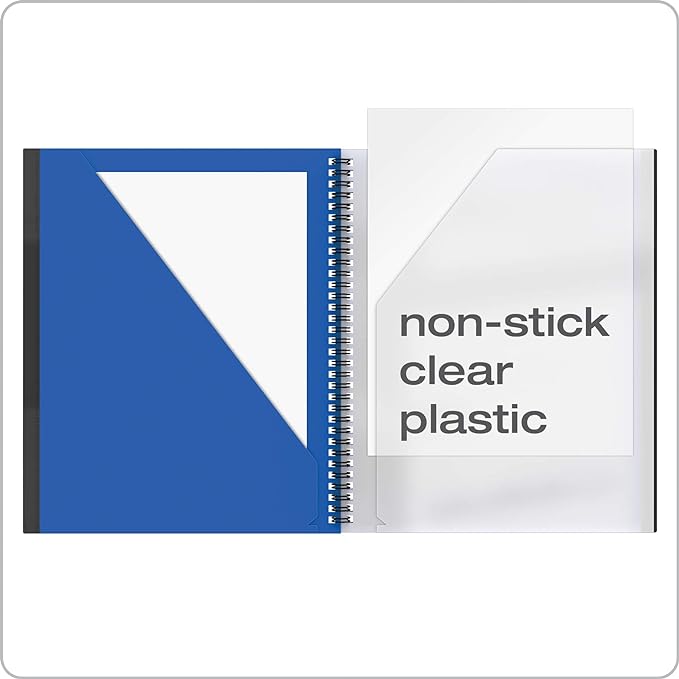 Oxford 10 Pocket Folder, Plastic Spiral Portfolio, Folder for School and Office, Multi-Pocket Paper Organizer, Anti-Tear Edges, 8 Clear Pockets, 2 Diagonal Interior Pockets, Letter Size, Blue (89331)