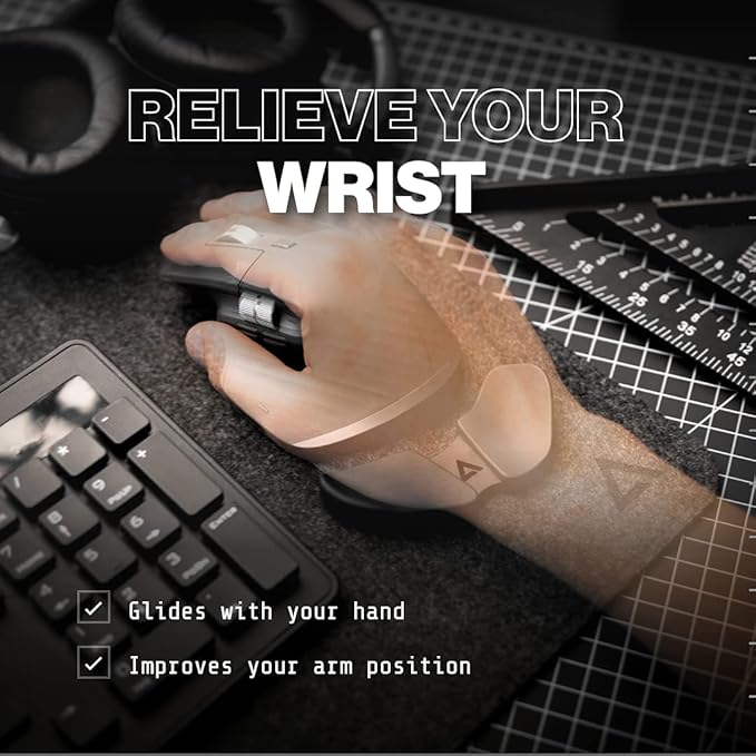 DELTAHUB Carpio 2.0 - Left-Handed Truly Ergonomic Wrist Rest for Mouse, Carpal Tunnel Support, Pain Relief, Anti-Fatigue, Easy Glide, Sleek, Office Computer, Laptop, Gaming - Small, Black