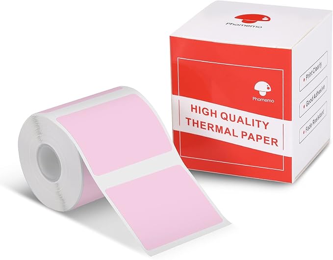 Phomemo Sticker Label M110/M221/M220/M120/M200/M150/M250/M260 Pink Label- 1.57"x1.18"(40x30mm) Thermal Label for Small Business, Home, Office, 230 Labels/Roll
