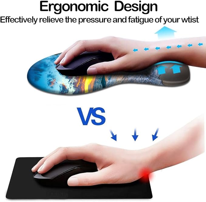 DOOKE Ergonomic Mouse Pad with Wrist Support and Coaster,Mouse Pads with Non-Slip PU Base for Home Office Working Studying Easy Typing & Pain Relief Natural Beach