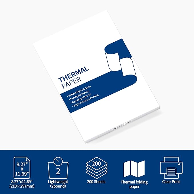 Thermal Paper, A4 Size, 100 Sheets, Compatible with Brother PocketJet PJ762/PJ763MFi, Hprt, Phomemo, etc.