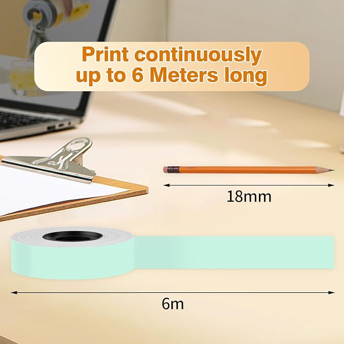 Phomemo D30 Continuous Color Label Paper 0.59"*23.62" (15mm X 6m), Black on Mint Green, Light Orange, Lavender Purple, Compatible for D30 D35 Q30 Label Maker, Thermal Printing Inkless & Clean