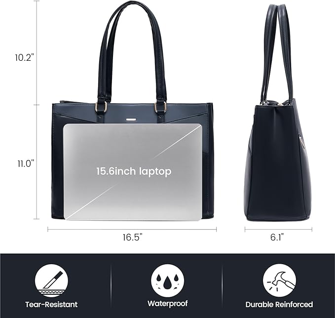 LOVEVOOK Laptop Bag for Women, 15.6 inch Laptop Tote Work Teacher Bags Cancas Computer Shoulder Bag,Blue/Blue-Green/Sky Blue