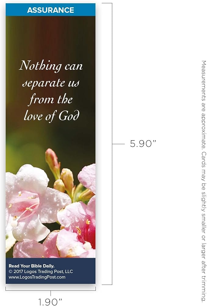 Christian Bookmark with Bible Verse, Pack of 25, Assurance Themed, Nothing Can Separate Us From the Love of God, Romans 8:38-39