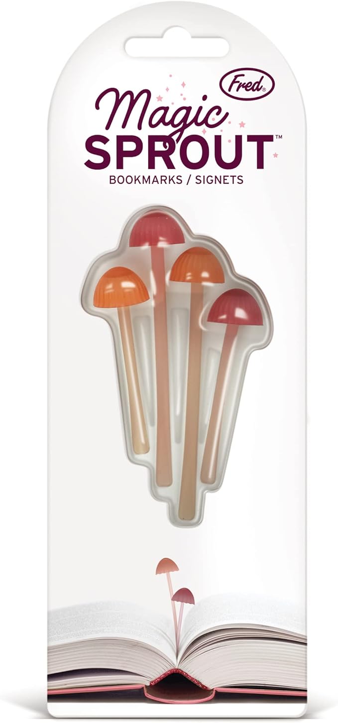 Genuine Fred Magic Sprout, Mini-Mushroom Bookmarks - Set of 4 - Two Sizes & Colors - Soft, Flexible Silicone - Fun Stocking Stuffer, Gift for Book Lovers, Teachers, Back to School - Cottagecore Decor