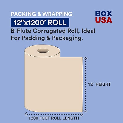 BOX USA Moving Paper Rolls Kraft, 12" x 1200' 1-Pack | Recycled Paper Roll for Packing, Shipping and Storage