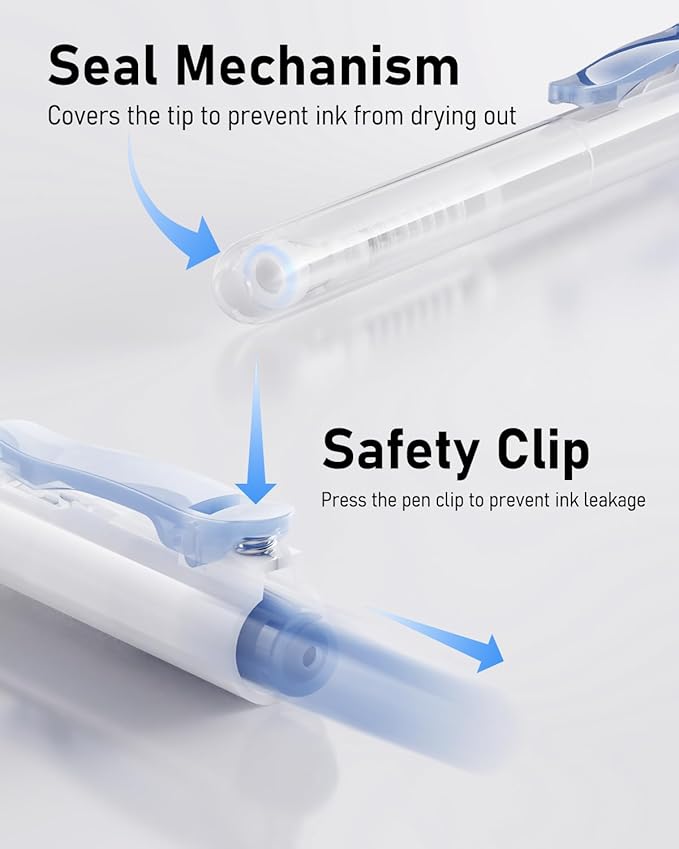 Four Candies 14Pack Pastel Gel Ink Pen Set,Cute Retractable 0.5mm Fine Point Pen,Note Taking Aesthetic Pens,12 Pack Black Ink Pens with 2Pack Highlighter, Smooth Writing Pens for School, Office (Blue)