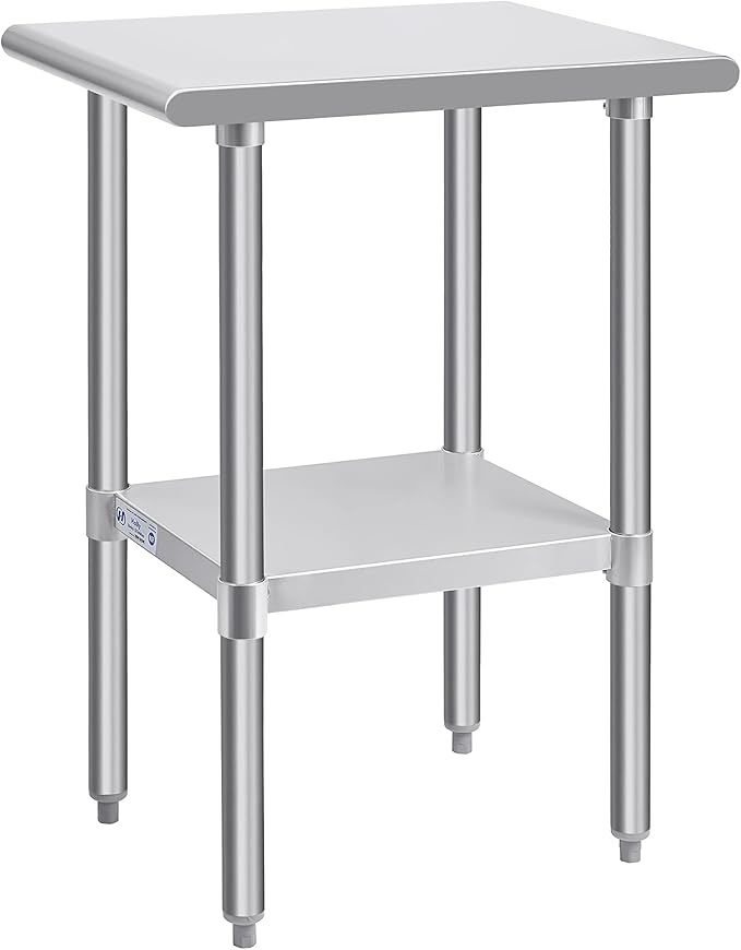 Hally Stainless Steel Table for Prep & Work 24 x 18 Inches, NSF Commercial Heavy Duty Table with Undershelf and Galvanized Legs for Restaurant, Home and Hotel