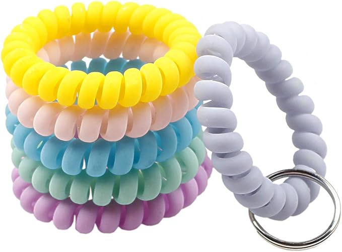 BIHRTC 6 Color Wrist Keychain Plastic Spring Flexible Spiral Wrist Coil Stretchable Wristband Spiral Key Chain Bracelet Key Holder Key Ring for Gym Pool ID Badge Sauna Outdoor Activities