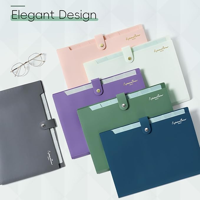 Sooez Elegant Accordion File Organizer with Labels, 8 Pocket Expanding File Folder, Portable Folders for Documents, Cute Paper Organizer for School Office Supplies, Letter Size, Dark Green