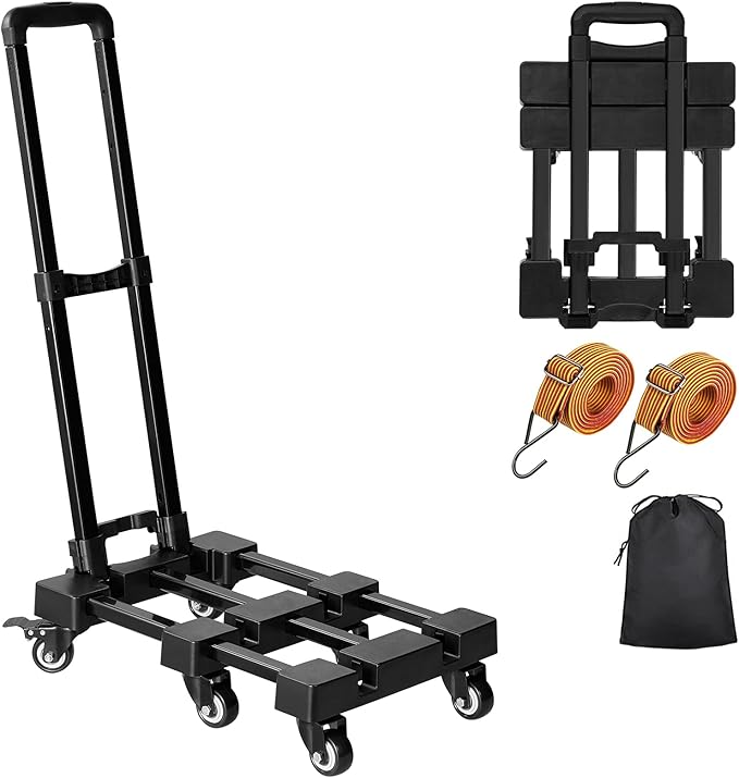 KEDSUM 90&150° Folding Hand Truck, 500lbs Heavy Duty Dolly Cart, Portable Luggage Cart with 6 Solid Construction Wheels, Collapsible Foldable Hand Cart for Shopping, Travel, Moving and Office Use