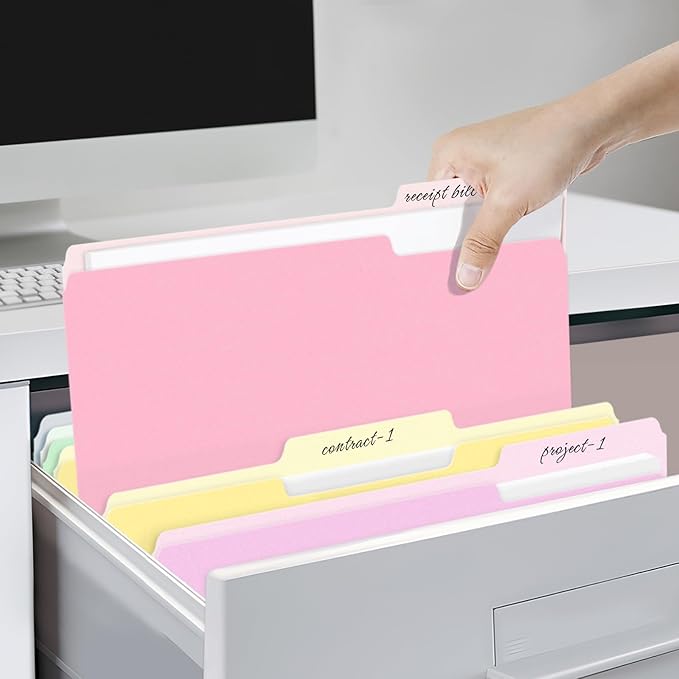 SUNEE File Folders, 100 Pack Manila File Folders 1/3 Cut Letter Size, Colored Folders,Office Organization,Folders for School,Files Paper Home and Classroom,5 Bright Color