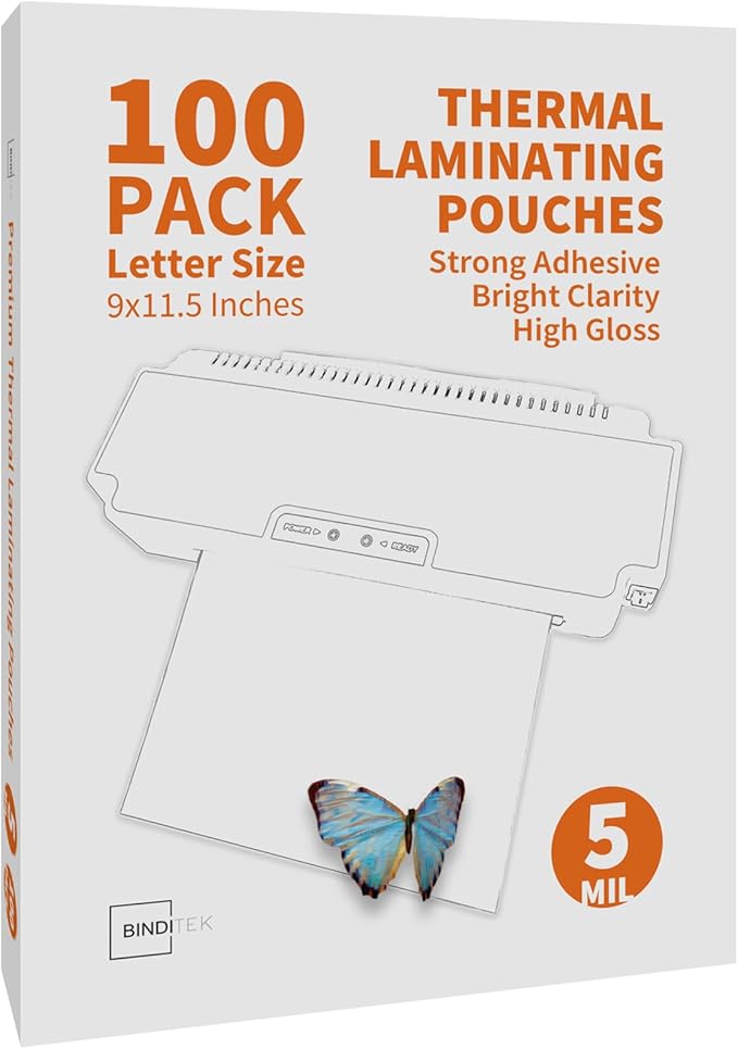 Binditek 100 Pack 5 Mil Thermal Laminating Pouches, 9x11.5 Inches Laminating Sheets, for Letter Size, Ultra Clear, Glossy, Hold 8.5x11 Inches, Heat Seal, School Office Supplies