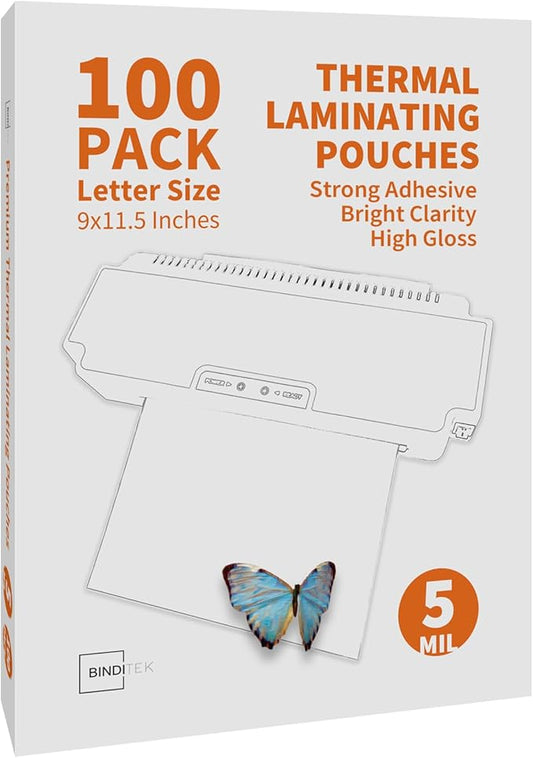 Binditek 100 Pack 5 Mil Thermal Laminating Pouches, 9x11.5 Inches Laminating Sheets, for Letter Size, Ultra Clear, Glossy, Hold 8.5x11 Inches, Heat Seal, School Office Supplies