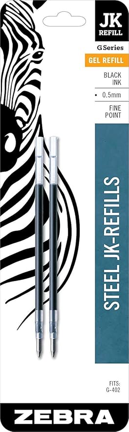 Zebra G-402 Stainless Steel Pen JK-Refill, Fine Point, 0.5mm, Black Ink, 8-Count