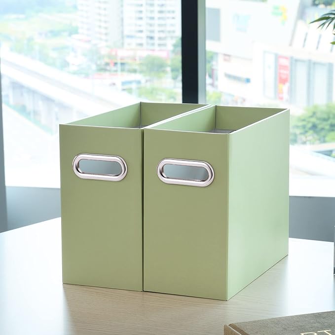 Oterri Collapsible Storage Box - Hanging File Organizer for Letter Size, Portable with Handle (Green, 2 Packs)