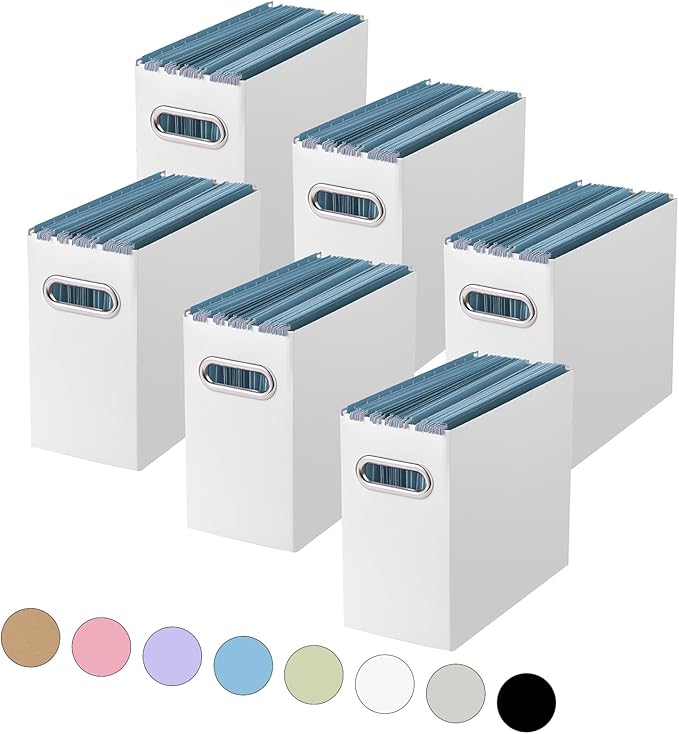Oterri File Organizer, Small Storage Box, Cardboard File Folder Organizer, Collapsible File Box, Hanging File Organizer for Letter Size, Portable File Box with Handle, Only Box（White，6 Packs）
