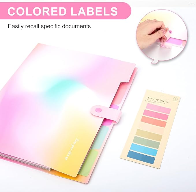 Ddaowanx Expanding File Folder, Letter A4 Size Accordion Plastic File Organizer, 5 Pocket Folders for Documents, Aesthetic Folder with Labels, Paper Organizer for School Office (Aurora Pink)